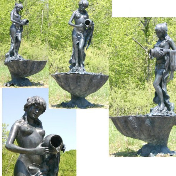 Venus In A Shell Fountain Bronze Pouring from Vessel Urn Garden Statue